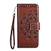 Produktbild kompatibel mit Huawei P10 Lite Hülle,Huawei P10 Lite Tasche Leder Flip Case Brieftasche Etui Schutzhülle,Henna Mandala Blumen Muster PU Leder Flip Hülle Handytasche für Huawei P10 Lite,Braun