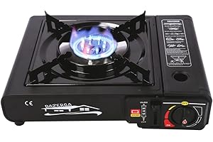 BAZERGA Réchaud à Gaz Portable pour Camping, Festivals, Sorties de Pêche, Pique-nique Cuisinière à Gaz Extérieure Ultra-mince 2200 W Avec Mallette de Transport 34x28x11 Cm