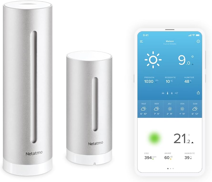 Netatmo Estación Meteorológica Inalámbrica Interior Exterior con Wifi, Compatible con Alexa y Apple HomeKit, NWS01-EC, Plateado, 105x45x45 cm