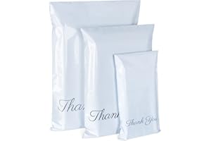 ‎ILAUKE Weiß Versandtüten aus Plastik mit"Thank You",60 Stück Versandtaschen in 3 Größen,A3 B4 C5 Versandbeutel Plastik Selbstklebend und Blickdicht für Kleidung und Textilien(15 x 27/25 x 35/30 x 42cm)