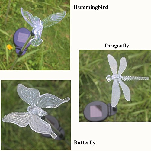 3er Set Solarleuchten Gartenleuchten Dekolichter Garten, Farbenänderung LED Leuchten mit Kolibri, Schmetterling, Libelle Solarlichter Garten von NORDSD - 2