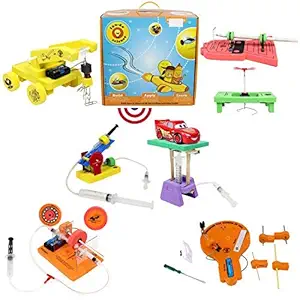 ButterflyEduFields 5in1 Science Experiment Kit Box Toys for 8 10 to 12 Years Boys Girls, DIY Physics Kits for Kids Air Shooter, Magnetic Toy Train, Circuits Board, Disk Brake