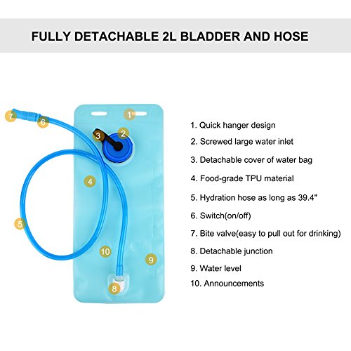 Vbiger Wasserdicht Sport Trinkrucksack mit 2/3L Wasser Blasen Wasser Behälter - 4