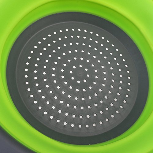 2 Stück Collappsible Colander Set, Silikon Faltbarer Seiher Abtropfsieb Home Küche Faltbar Silikon-Filter Utensil Set Gemüse Obstkorb (Grün+Grau) [Energieklasse A+] - 6