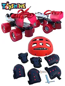 Toyshine Adjustable Skates Combo | Skates, Helmet, Knee-Elbow-Wrist Guard | Age 7 to 11 Years