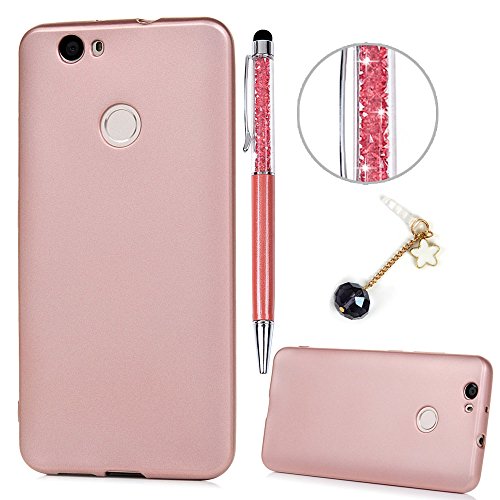 Lanveni Huawei Nova Hülle, Handyhülle Huawei Nova Hülle Etui Protective Case Cover TPU Silikon Schutzhülle Bumper Handytasche TPU-Bumper Weiche Silikon Case mit Glänzender Oberfläche Cover Design (Rose Gold) + 1 x Stylus Stift + 1 x Staubdichte Stecker