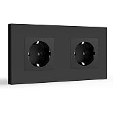 BSEED Schuko Wall Plug, 16A 250V Single Socket on Plastic Panel, 2 Gang, Black