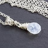  Zierliche Edelstein-Kette mit facettiertem weißem Regenbogen-Mondstein aus echtem 925 Sterling Silber/auch als Set mit Ohrringen oder Steckern/auch mit Magnetverschluß