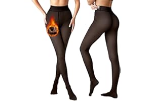 Vertvie Fleece Lined Tights for Women 200g Crotch One Seam Line Thermal Tights Fake Translucent Warm Sheer Pantyhose Winter Thick Slim Leggings (5~20℃)