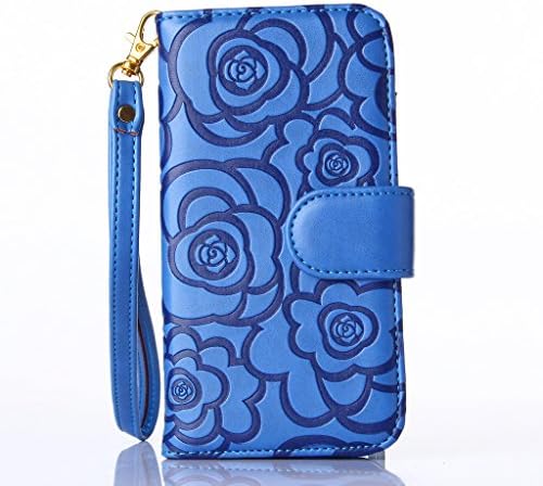 Galaxy S7Edge Case, JGNTJLS Embossing-Camellia, Filp PU Leather Card Slot Stand Wallet For Samsung 5.5" Inch (Blue,#5)