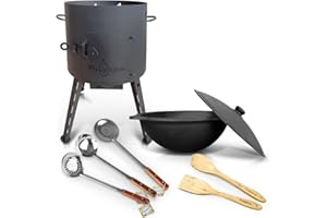 ‎ZARENHOFF Utschak Feuerofen mit Gusseisen Topf runder Boden mit Deckel (12 L) Kazan KazanoFF, Учаг, Outdoor, Feuerschale, Camping, Kasan, Gulaschkanone Dutch Oven (Set 5-12)