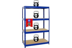 PROREGAL Étagère Charge Lourde Dino | HxLxP 180x120x60cm | 600kg par Niveau | Bleu | Étagère Robuste de Garage, Atelier, Cave, sous-Sol, Stockage, Rangement, Rayonnage