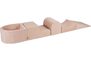 MEOWBABY Aire De Jeux avec Piscine à Balles pour Enfants - Blocs d'escalade en Mousse sans Balles, Velvet, Écru