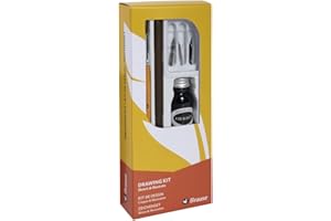 Brause 145B - Kit di apprendimento, comprende 3 pennini da disegno (66B, 511B e 513B), un portapenne in legno, un pennello, un flacone di inchiostro di china nero e istruzioni d'uso