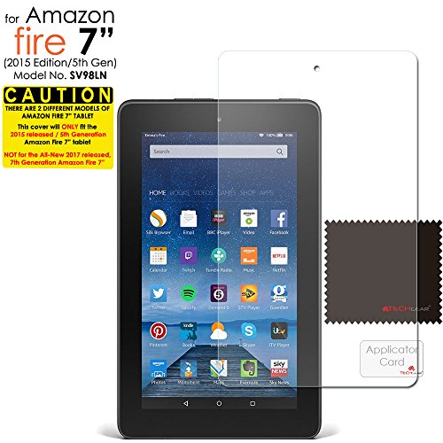 ‚[Pack 2] Techgear® Amazon Fire 7 (5. Generation/2015) Displayschutzfolie für Ultra Klar für Display LCD mit Reinigungstuch + Applikationskarte (nicht verwendbar auf alten Generationen von Tablets Amazon.) - 2