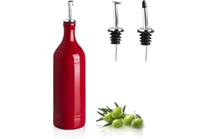 Sweejar Home Grand flacon distributeur d'huile d'olive en céramique opaque protège l'huile pour réduire l'oxydation, convient pour le stockage d'huile, vinaigre, et autres liquides, 680 ml (Rouge)