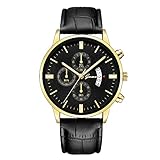 IG-Invictus Geneva Mens Watch Datum Edelstahl Leder Analog Legierung Quarz-Armbanduhr Geneva Watch 627 Gürtel Golden Black Brown Belt