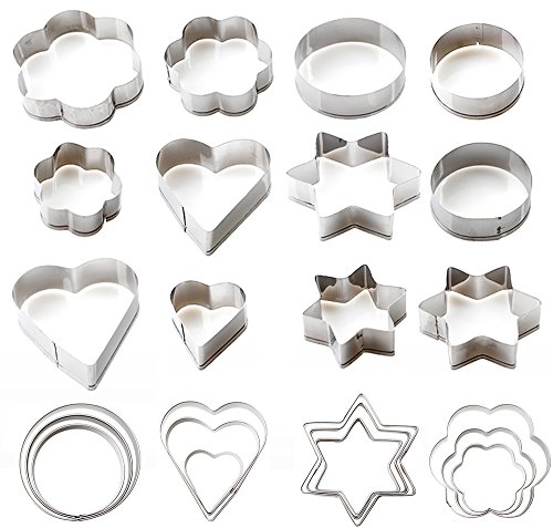 Kranich® 12tlg. Backen Ausstecher Ausstechform Stempel Modellierwerkzeug Glätter Herz Blumen Sterne Metall Fondant Marzipan Kuchenform Kit Set