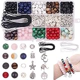 Colle 8 mm Pierre Perles Kit Ensemble 418pcs Bricolage de Bijoux en Perles Bracelet Ensemble Chakra Lave et Joints Perle avec Bracelet de Cristal String et Boîte Huile Essentielle