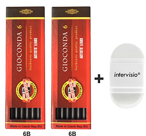 KOH-I-NOOR Minen 5,6mm 6B K4865 für Druckbleistift 120 mm Länge (2 Set) + intervisio Anspitzer / Radiergummi - Bundle