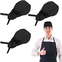 4 Pezzi Cappelli Da Cuoco Rotondi – Regolabili In Cotone, Neri Con Strisce, Per Hotel E Ristoranti