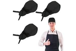 JEYORZY 3PCS Toque de Chef, Toque de Chef Cuisinier Noir, Bandana Chef Ajustable en Polycoton, Chapeau Bandana Chef de Cuisine,Chapeau de Travail Unisexe Idéal pour Restaurants, Cuisines, Cafés (Noir)