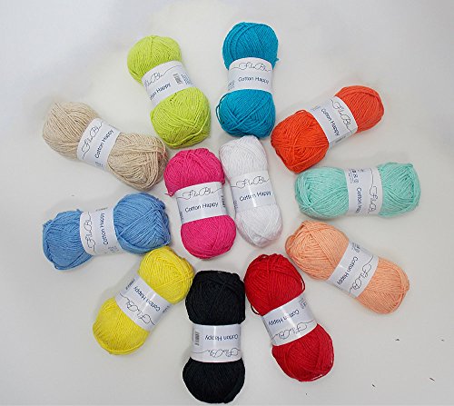 24 Knäuel Baumwollgarn Wollpaket 1,2 kg Cotton Happy jede Farbe 2x Baumwolle + gratis 1 Einkaufskorb + häkeln stricken - 2