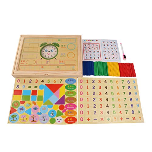 Preisvergleich Produktbild STOBOK Rechenstäbchen Zählstäbchen Holz Tangram Zahlen Mathematik Spielzeug Doppelseitige Tafel Holzpuzzle Uhr Motorikspielzeug Farben und Formen Sortierspiel für Baby Kinder