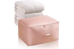77TKIOP Ultra Platz sparender selbstkomprimierender Organizer - Schlafzimmer Kleidung Lagerung Taschen mit Reißverschluss mit verstärkten Griffen for Bettdecken Kleidung Decken (Rosa, XL (52x42x60CM))
