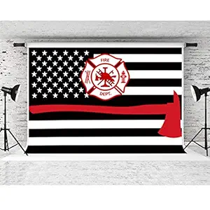 Fire Department Backdrop for Photography, 7x5ft Soft Cotton, American Flags Firefighter Backgrounds, Theme Party Decor Supplies Banner, YouTube Photo Shooting Props DSFS659