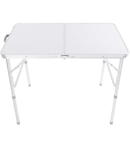 Wiltec Table De Camping Pliante 80x60x70cm - Table Portable Blanche MDF/Alu Pour Extérieur Et BBQ