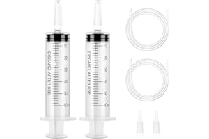 OFFCUP Seringue Plastique, 2pcs 60ml Grande Seringue, Seringue avec Tuyau, Seringue a Huile, Seringue Liquide de Mesure pour Animaux Science Laboratoire- Usage Industriel