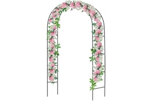 Defacto Arco para rosas de metal en negro, 240 x 38 x 140 cm (alto x ancho x alto), arco, arco de rosas, resistente a la intemperie, con adorno, enrejado de rosas, inoxidable, para jardín D08