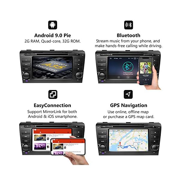 eonon GA9351 fit Mazda 3 2004-2009 Android 9 2G RAM 32G ROM Quad-Core 17,8 cm (7 Zoll) LCD-Touchscreen Auto DVD GPS USB FM RDS kompatibel mit Bose System unterstützt Bluetooth 4G WiFi – Bild 3
