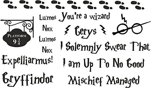 Harry Potter Wall Stickers Footsteps You're A Wizard Lumos Nox Expelliarmus! Gryffindor Cerys Mischief Managed Platform 9 3/4 Vinyl Art Decal Mural Children Glass Bedroom Girls Boy 90x52cm By Nia Art
