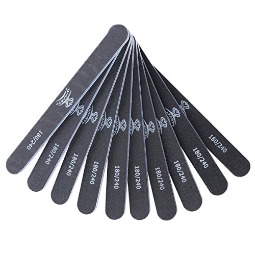 MAKARTT® 10pcs/ pack Professional Nail Files Washable Double Sided Emery Board 100/180, 120/240, 180/240 Grit Nail Buffering Files (180/240 Grit)