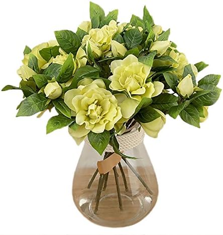 JAROWN Artificial Camellia Silk Flowers Gardenia Bouquets Arrangements for Office Home Decoration Pack of 6 (Green)