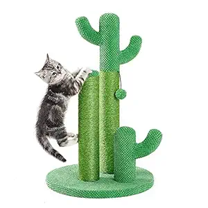Kilodor Cactus Cat Scratching Post, Cat Scratcher Tree with Natural Sisal Ropes and Ball Large