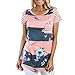 Produktbild feiXIANG mode frauen Damen Kurzarmbluse mit Print gestreifte bluse tops blumenmustern kurzarm t - shirt (XL, Rosa)
