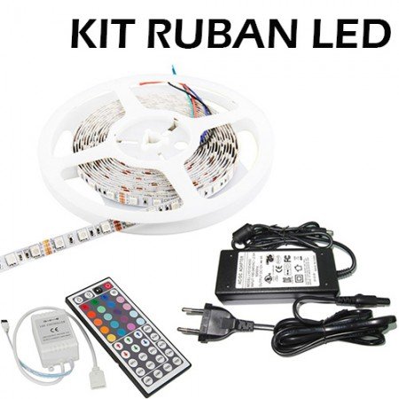 TKOOFN Tira de Luz 5m 500CM RGB 5050 300 SMD LED Strip + 44 Tecla IR Remote Control + Adaptador 12V 6A 72W - impermeable - (Multicolores RGB) PL709A+EU