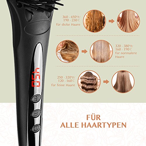 Haarglätter Bürste Glättbürste BearMoo Keramik Haarglätter, Schnellaufheizung mit MCH Technologie, Doppelt Anionengenerator, Antistatischer Metall-Keramik-Heater mit Überhitzungsschutz- Mattschwarz - 6