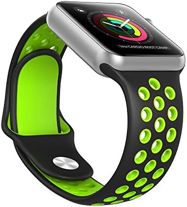 Ausche Apple Watch Strap Soft Silicone Sports Band for iWatch Seriese 3/2/1 Nike+ Waterproof Replacement Straps(42mm Black×Green)