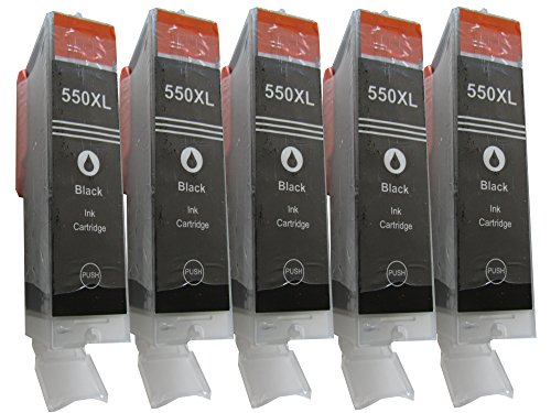5 x schwarz komp. XL Druckerpatronen Canon PGI-550BK XL für CANON Pixma ip 7250 ; Canon Pixma MG 5450 5450s 5550 5650 6350 6450 6650 7150 7550 ; Canon Pixma MX 725 925