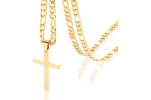 OUMI Cross Necklace for Men Women- Stainless Steel Pendant with 3:1 Figaro Chain -Silver 4/5/6 mm Width