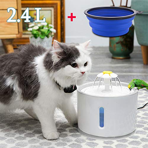 APERIL Fuente de Agua para Perros y Gatos 2.4L Eléctrico Automático Fuente de Flor 3 Modos Ajustables