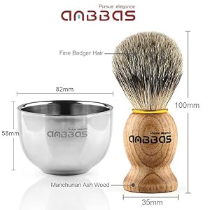 Shaving Set, Anbbas 3in1 Pure Badger Shaving Brush Natural Solid Wood Handle and Shaving Bowl 2 Layers Stainless Steel… - Image 5