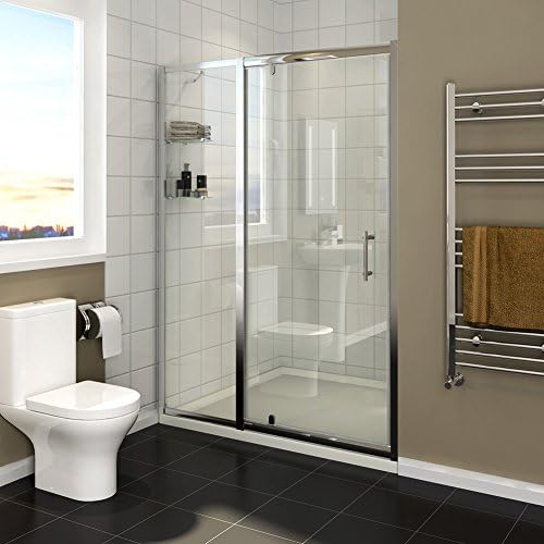 1400mm Pivot Hinge Shower Door 6mm Thick Glass Screen Reversible Enclosure Cubicle with Inline Panel and Shelves