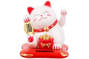 DROPEE Fortune Cat - Maneki Neko Solar Powered Gato Afortunado Winke Gato, Gato Japones de la Suerte para Decoración del Coche y de la Oficina del Hogar(Blanco)