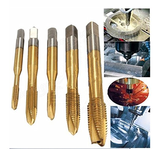 YKEZHU 5tlg. Gewindebohrer Set HSS Rechte Hand Handgewindebohrer Satz Schälanschnitt Titan-beschichtet M3-M8 - 5