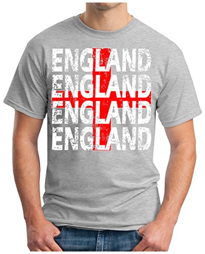 OM3 – ENGLAND – T-Shirt EM 2016 FRANKREICH FRANCE FUSSBALL FANSHIRT SOCCER CUP SPORT TRIKOT EUROPAMEISTER, XL, grau meliert